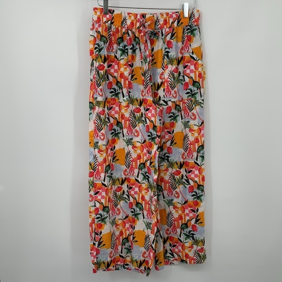 C&C California wide leg cropped ankle linen pants tropical colorful new Medium - Picture 2 of 5